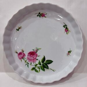 Vintage Rose Floral White Pie or Tart Ceramic Dish - 2 available
